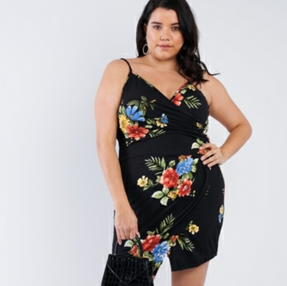 Plus Size Black Floral Wrap Skort Romper - Picture 6 of 7